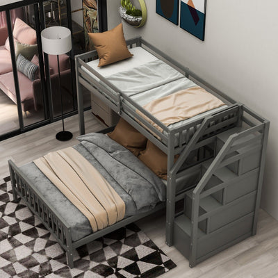 Twin Over Full Loft Bed With Safe Storage Staircase