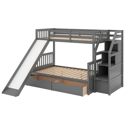Twin Over Full Multifunction Bunk Bed With Storage Drawers And Slide