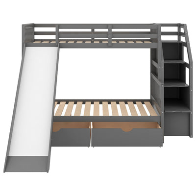 Twin Over Full Multifunction Bunk Bed With Storage Drawers And Slide
