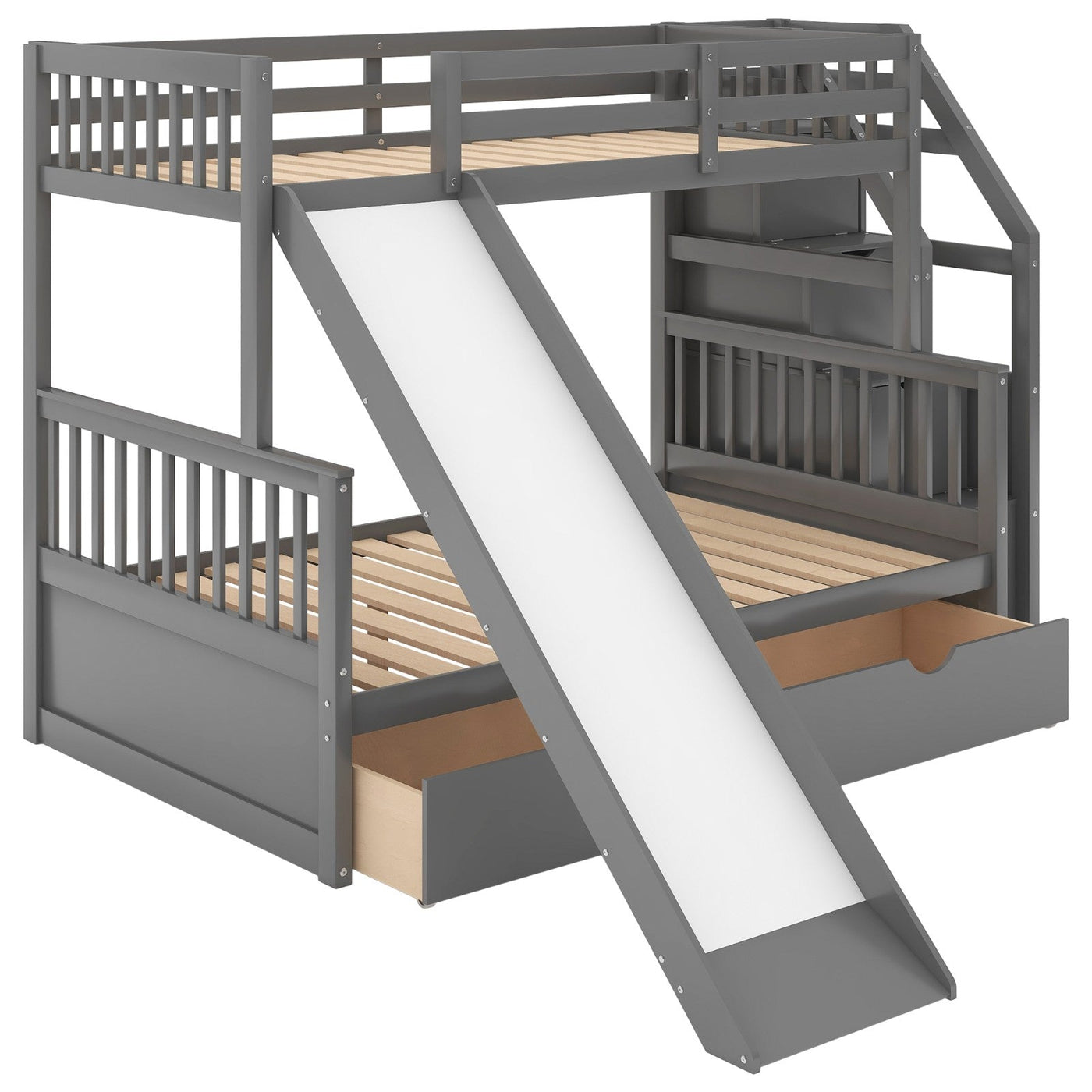 Twin Over Full Multifunction Bunk Bed With Storage Drawers And Slide