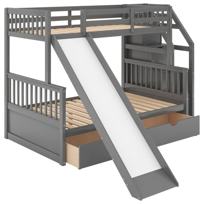 Twin Over Full Multifunction Bunk Bed With Storage Drawers And Slide
