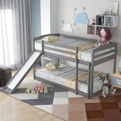Twin Bunk Bed With Slide And Ladder For Kids Room