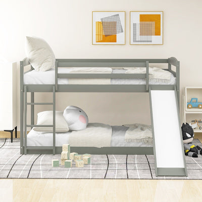 Twin Bunk Bed With Slide And Ladder For Kids Room