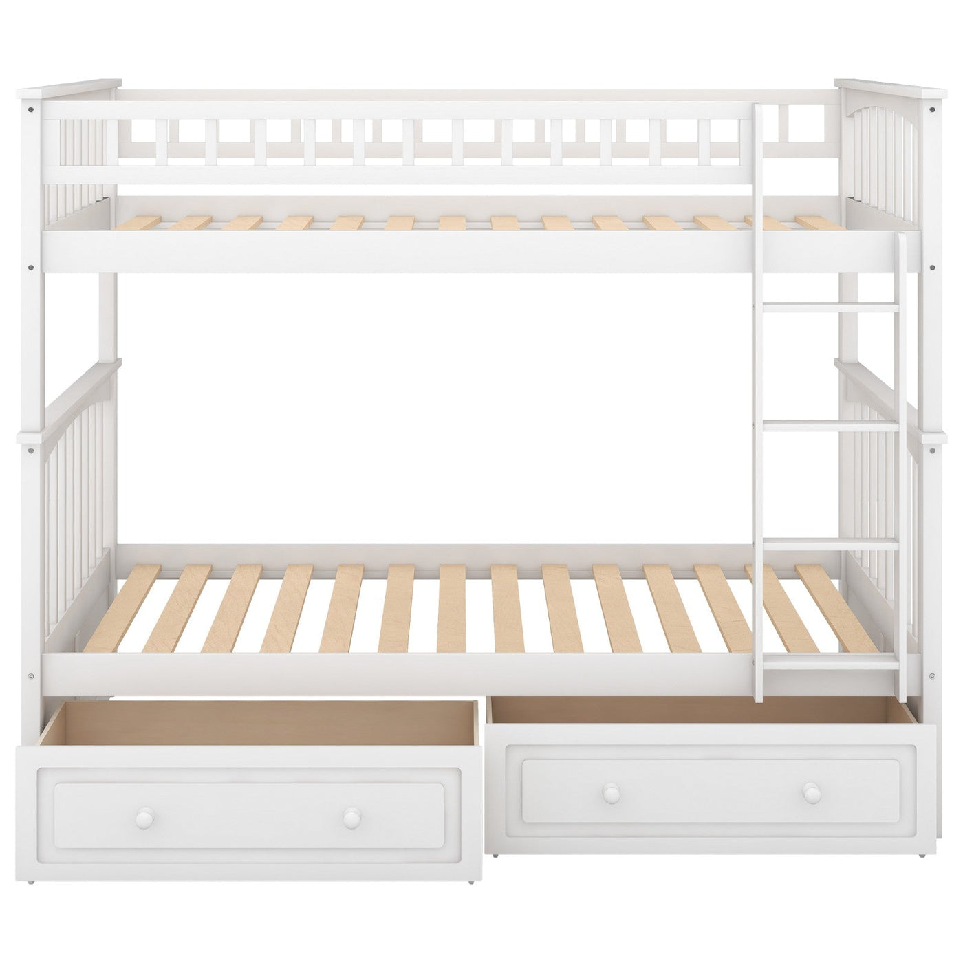 Twin Over Twin Bunk Bed With Storage Drawers And Convertible Design
