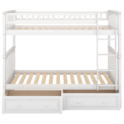 Twin Over Twin Bunk Bed With Storage Drawers And Convertible Design