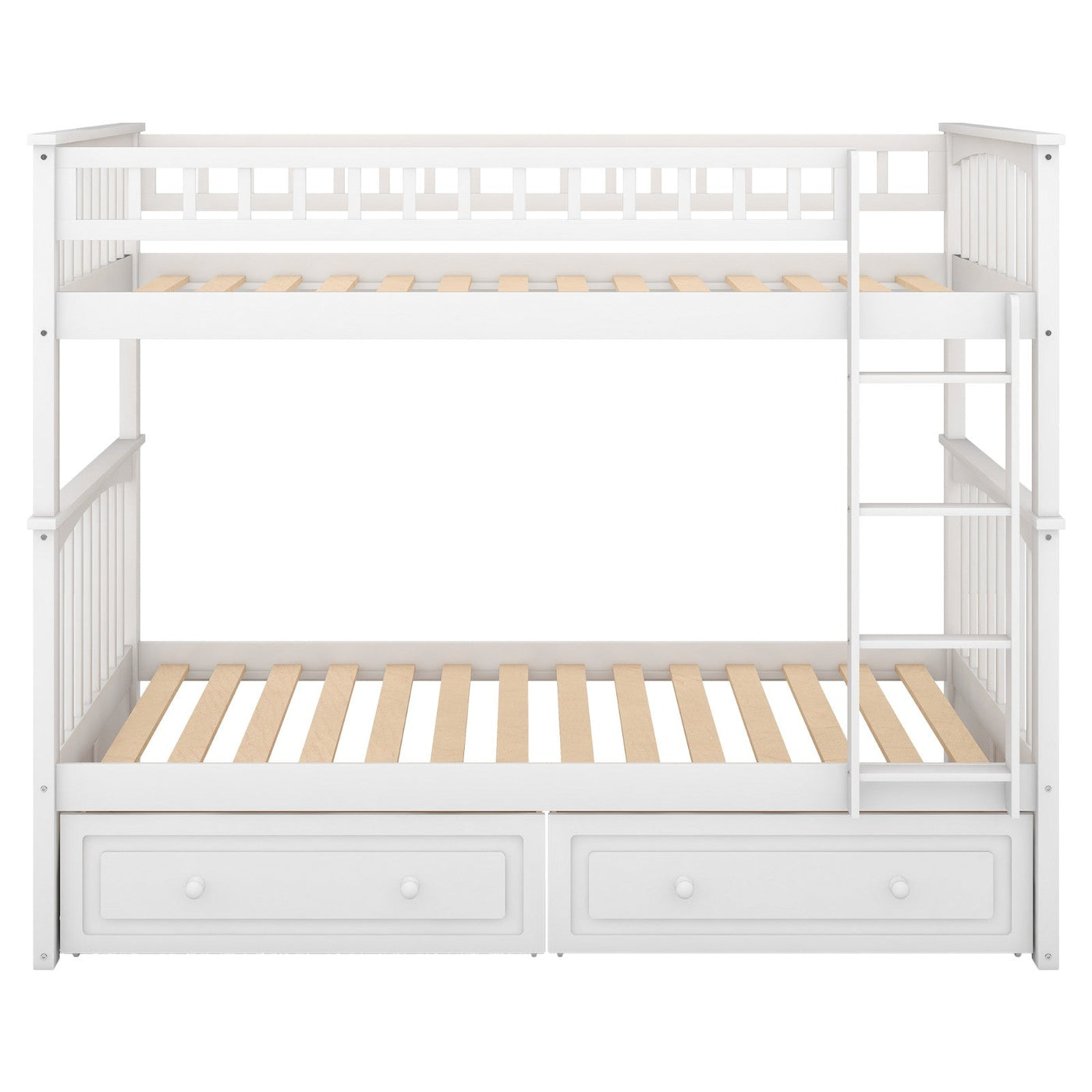 Twin Over Twin Bunk Bed With Storage Drawers And Convertible Design