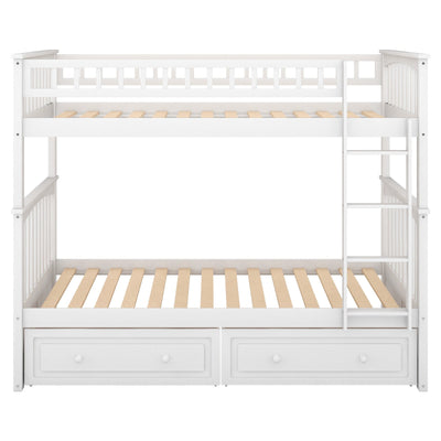 Twin Over Twin Bunk Bed With Storage Drawers And Convertible Design