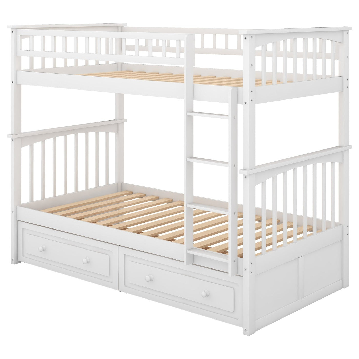 Twin Over Twin Bunk Bed With Storage Drawers And Convertible Design