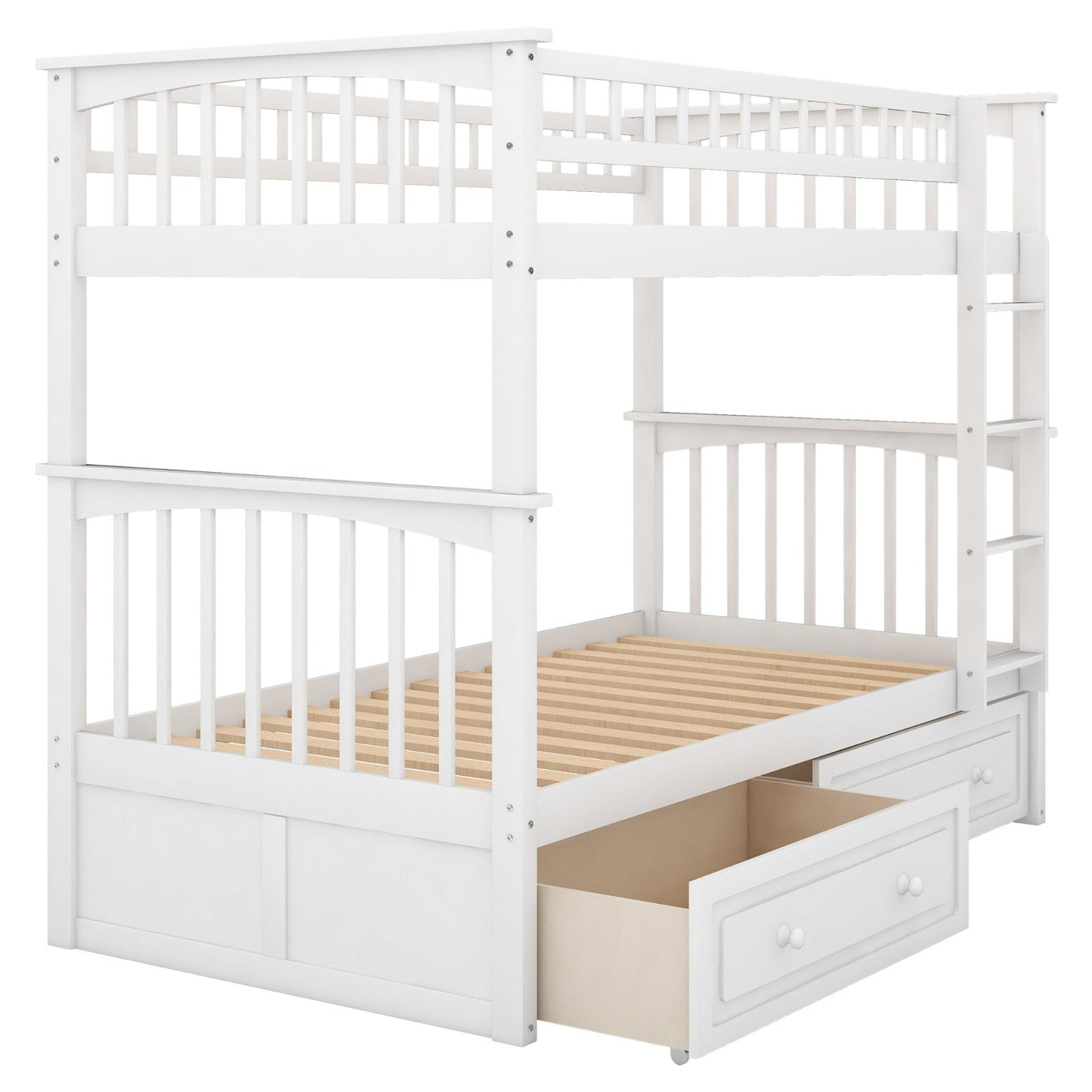 Twin Over Twin Bunk Bed With Storage Drawers And Convertible Design