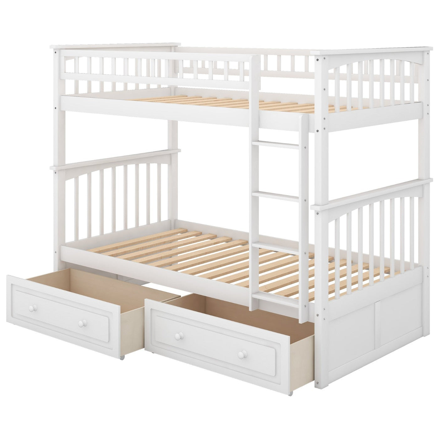 Twin Over Twin Bunk Bed With Storage Drawers And Convertible Design