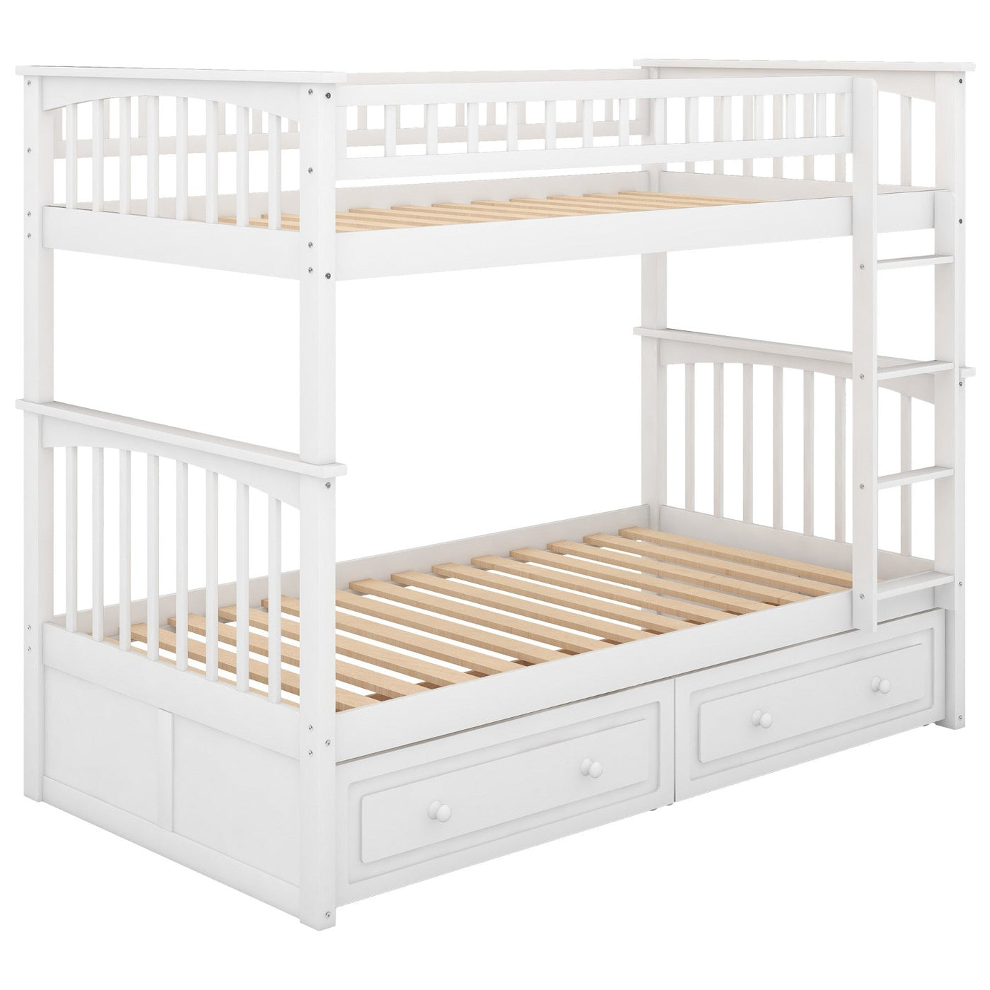 Twin Over Twin Bunk Bed With Storage Drawers And Convertible Design