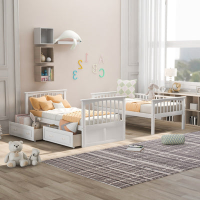 Twin Over Twin Bunk Bed With Storage Drawers And Convertible Design