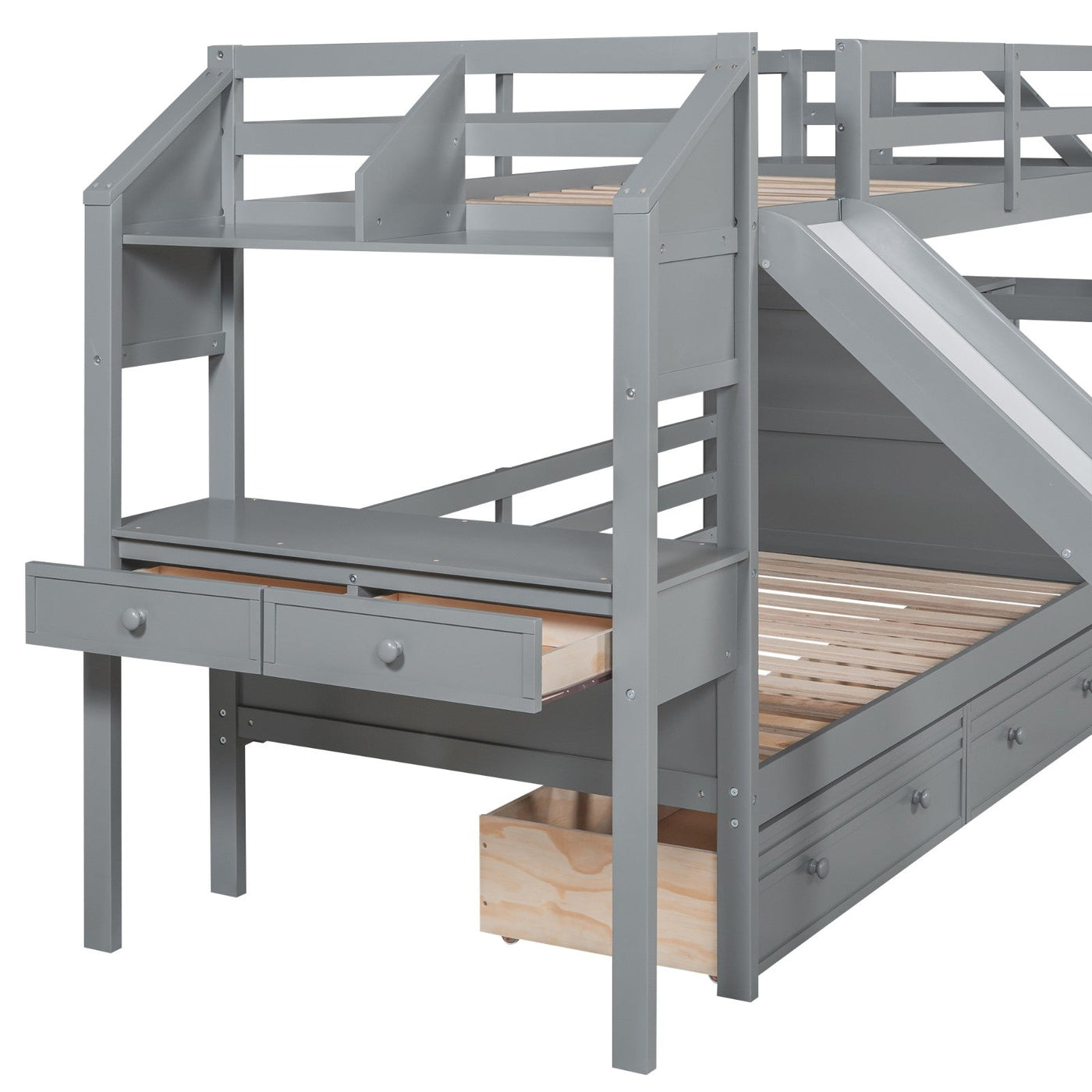 Twin Over Twin Bunk Bed With Storage Staircase Slide Desk Drawers