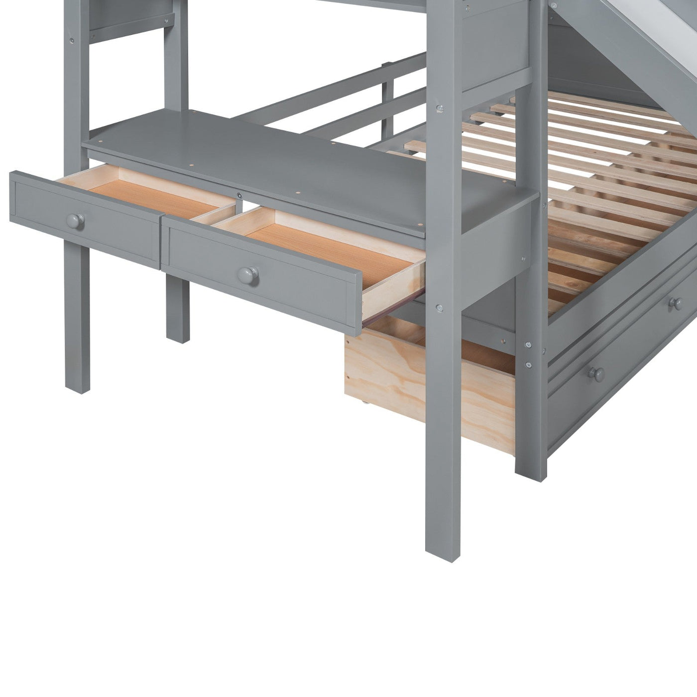 Twin Over Twin Bunk Bed With Storage Staircase Slide Desk Drawers
