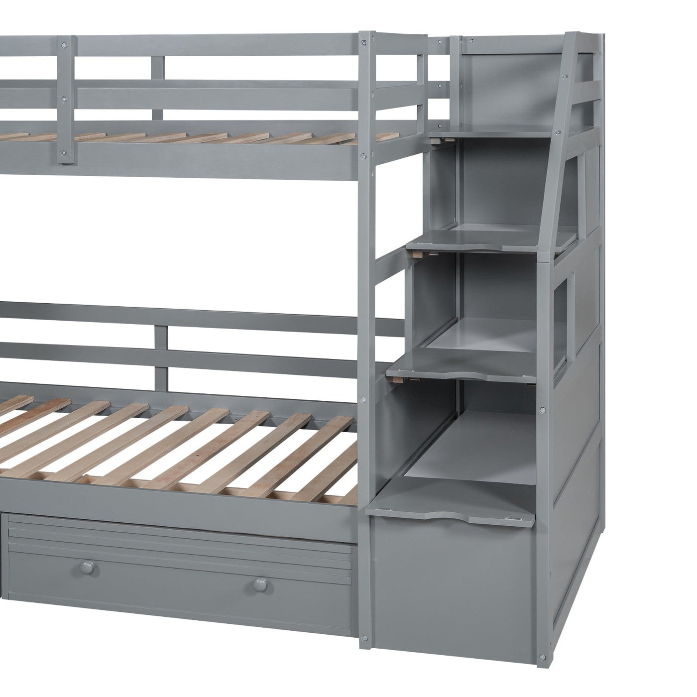 Twin Over Twin Bunk Bed With Storage Staircase Slide Desk Drawers