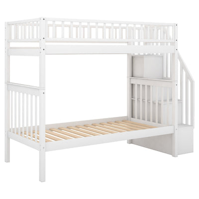 Twin Over Twin Bunk Bed With Trundle And Storage Drawers