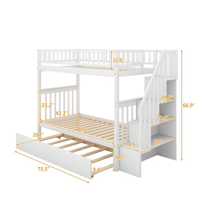 Twin Over Twin Bunk Bed With Trundle And Storage Drawers