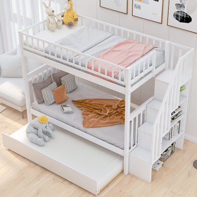 Twin Over Twin Bunk Bed With Trundle And Storage Drawers