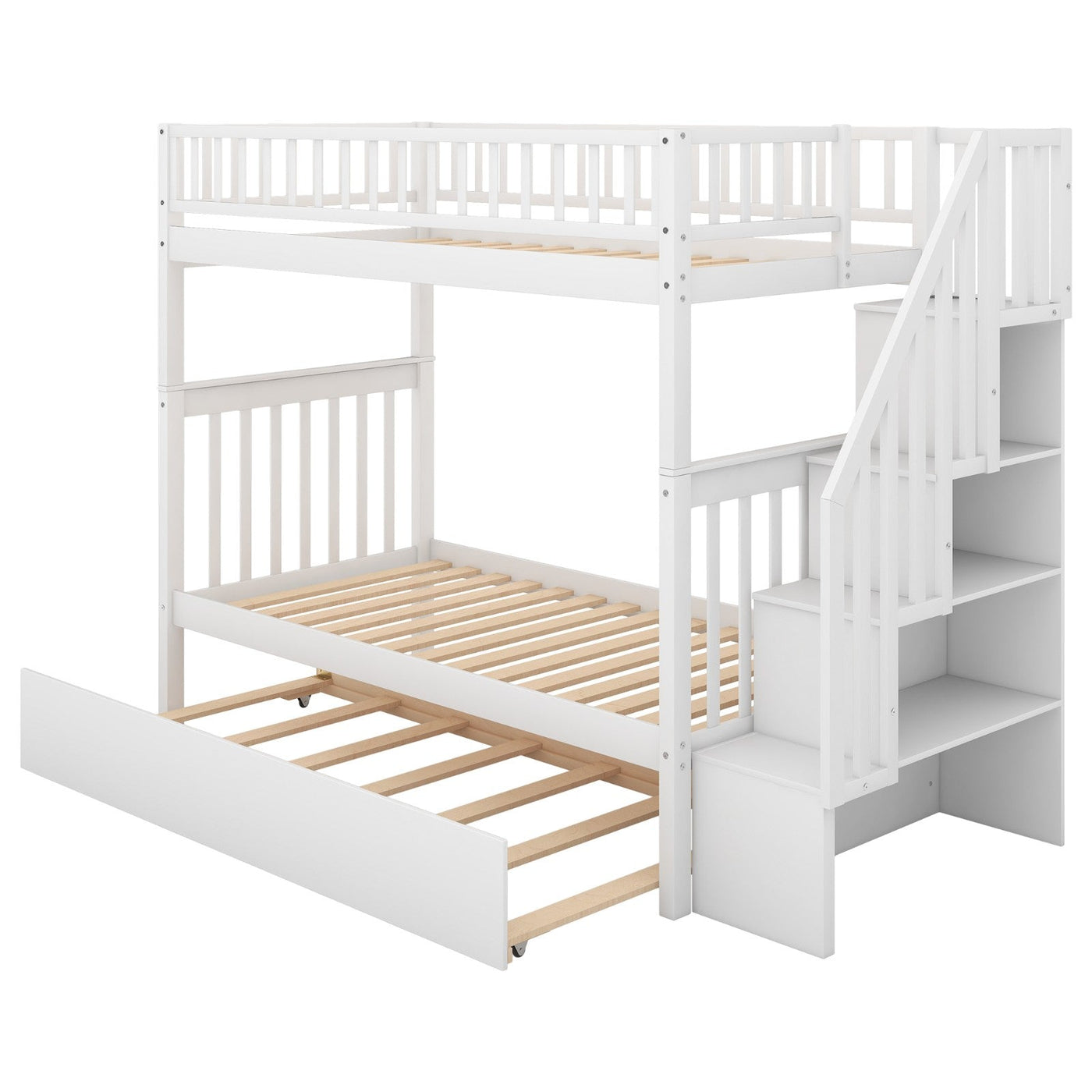 Twin Over Twin Bunk Bed With Trundle And Storage Drawers