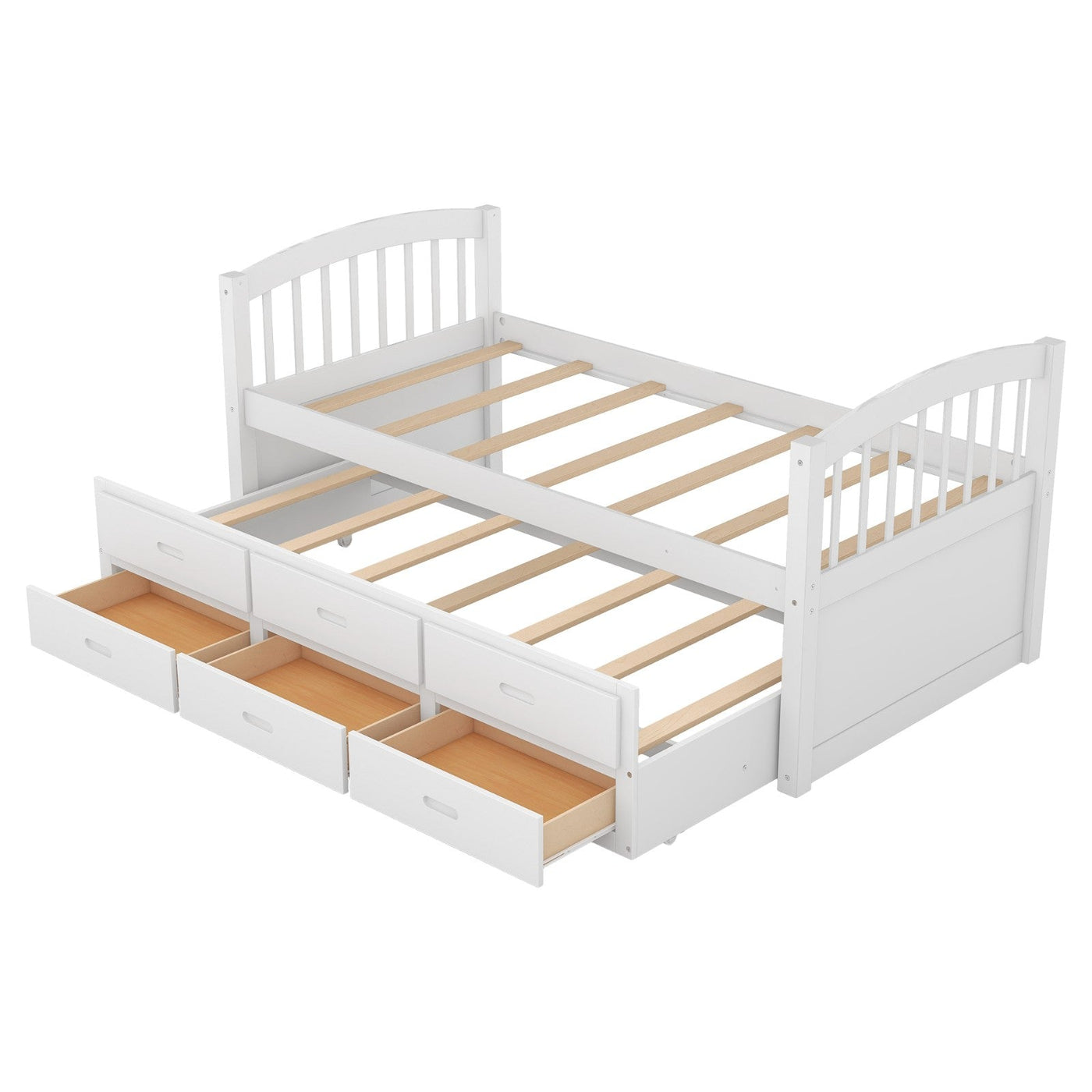 Twin Over Twin Wood Bunk Bed With Trundle And Storage Drawers