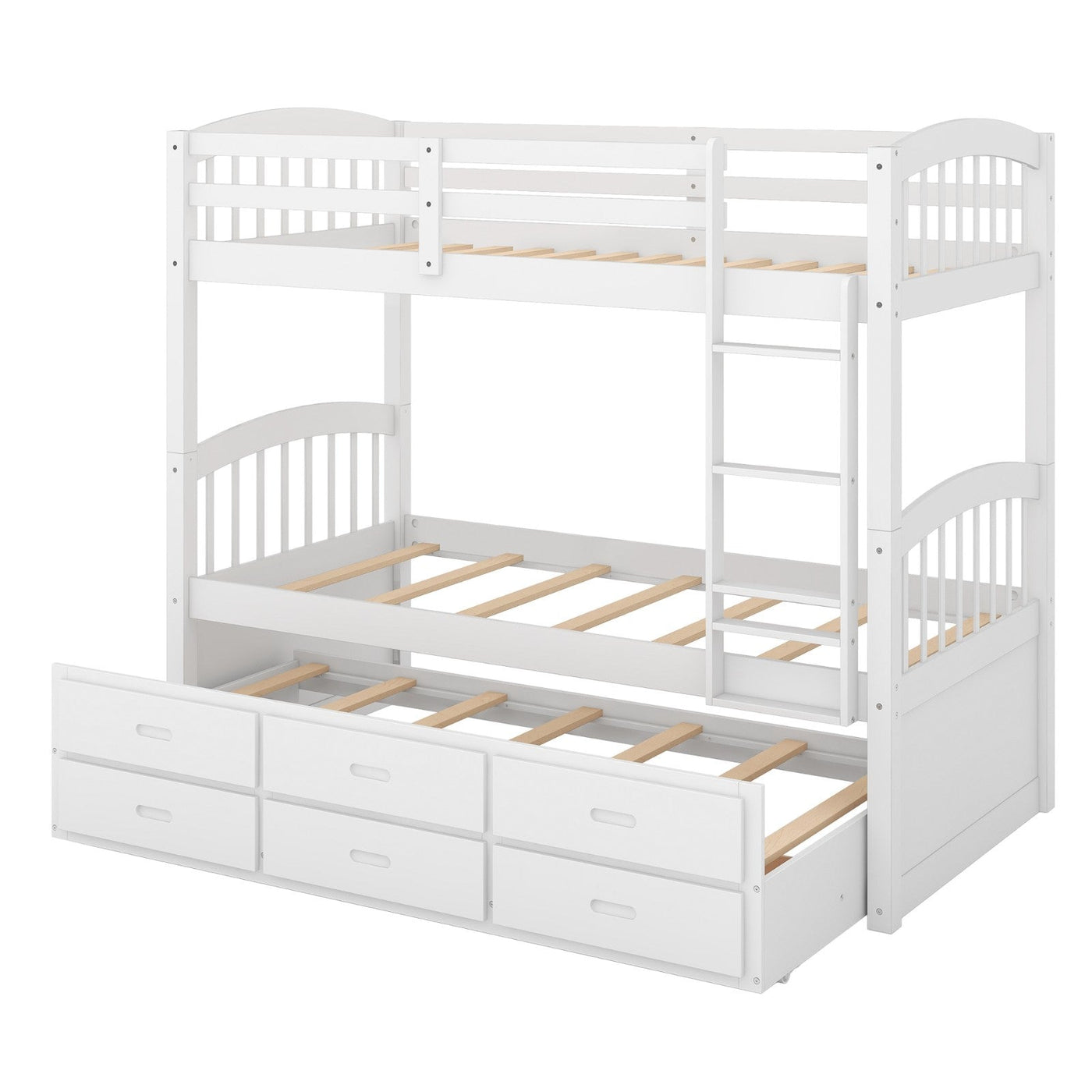 Twin Over Twin Wood Bunk Bed With Trundle And Storage Drawers