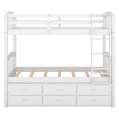 Twin Over Twin Wood Bunk Bed With Trundle And Storage Drawers