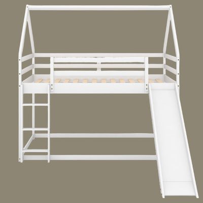 Twin Size Bunk Bed With Slide Ladder For Kids Playroom