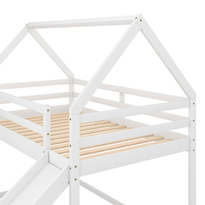 Twin Size Bunk Bed With Slide Ladder For Kids Playroom
