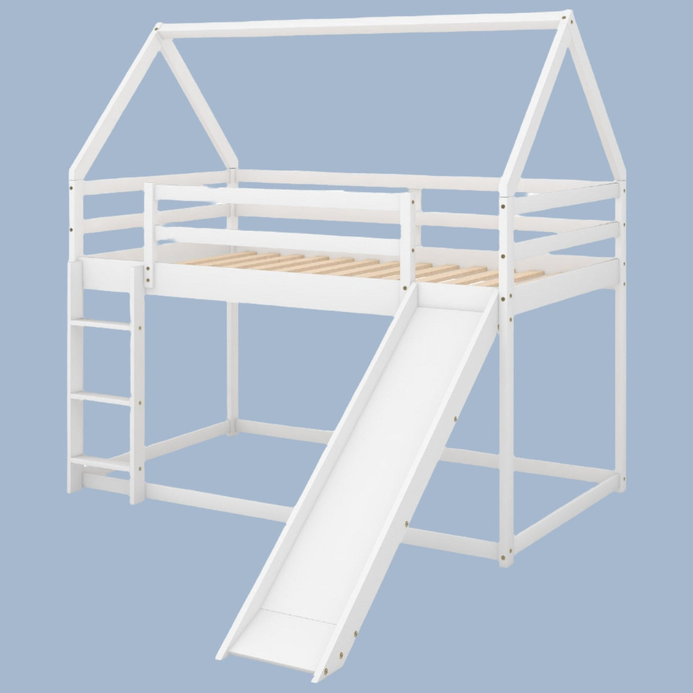 Twin Size Bunk Bed With Slide Ladder For Kids Playroom