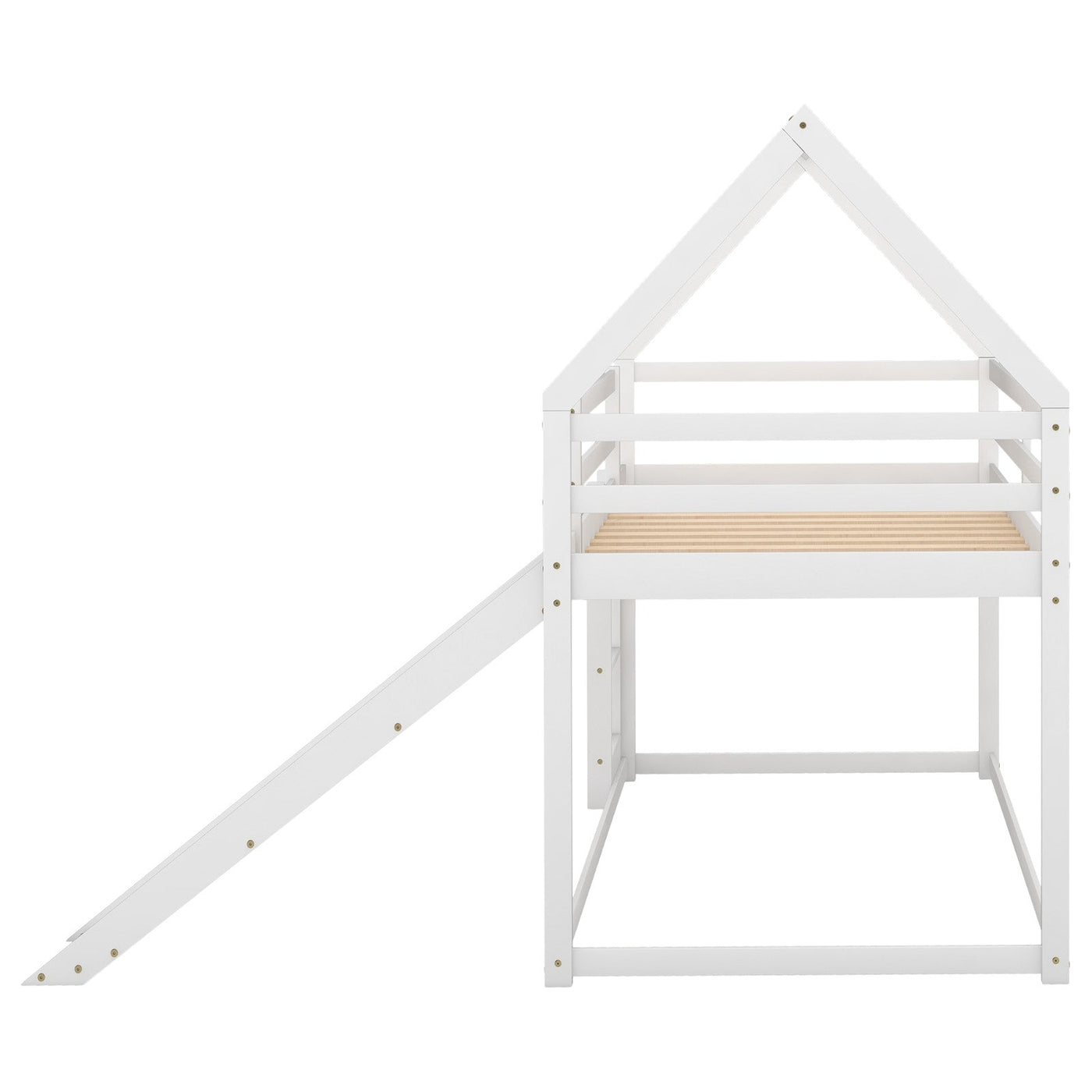 Twin Size Bunk Bed With Slide Ladder For Kids Playroom