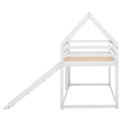 Twin Size Bunk Bed With Slide Ladder For Kids Playroom