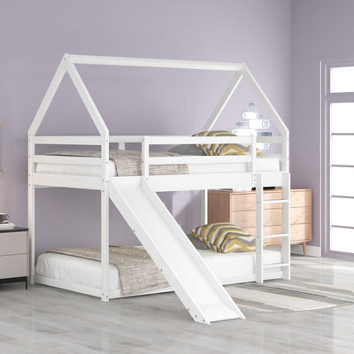 Twin Size Bunk Bed With Slide Ladder For Kids Playroom