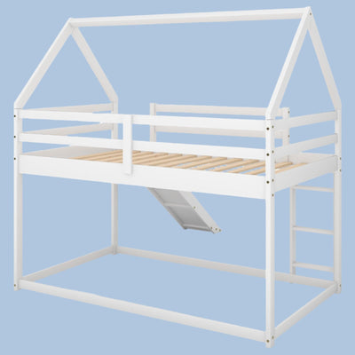 Twin Size Bunk Bed With Slide Ladder For Kids Playroom
