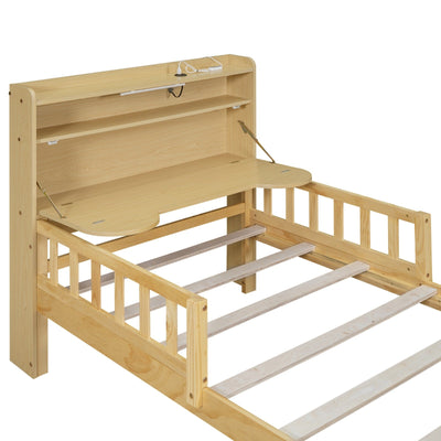 Twin Size Car Bed With Bear Headboard USB And LED Lights