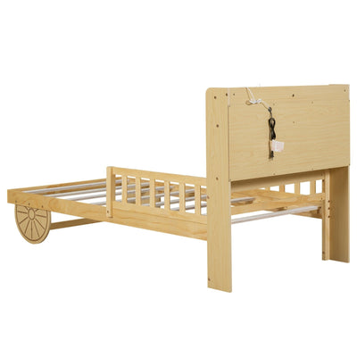 Twin Size Car Bed With Bear Headboard USB And LED Lights