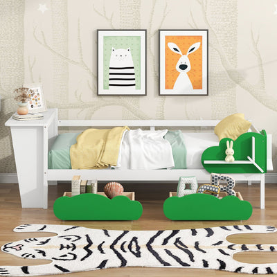 Twin Size Daybed With Desk Green Leaf Drawers And Shelves