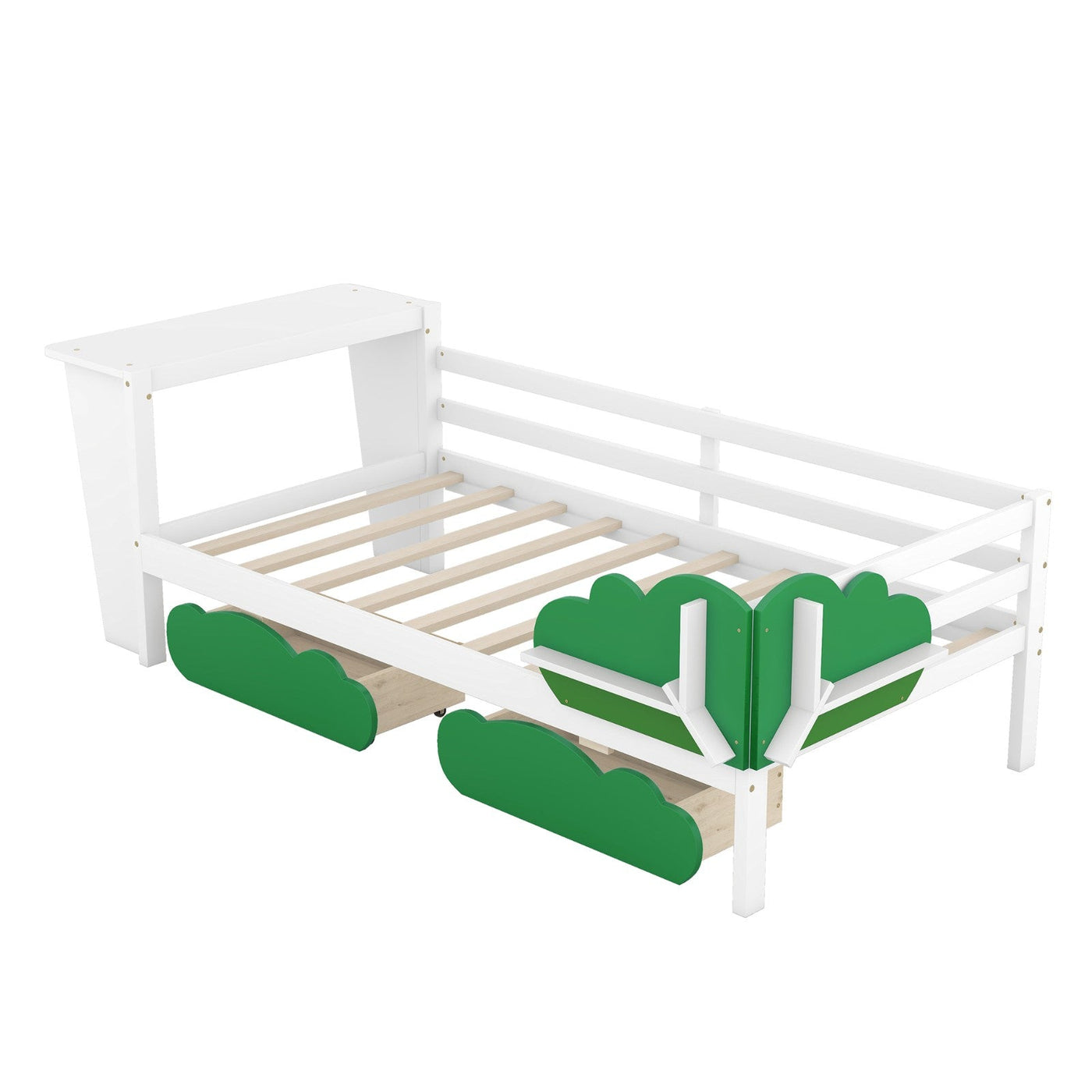 Twin Size Daybed With Desk Green Leaf Drawers And Shelves