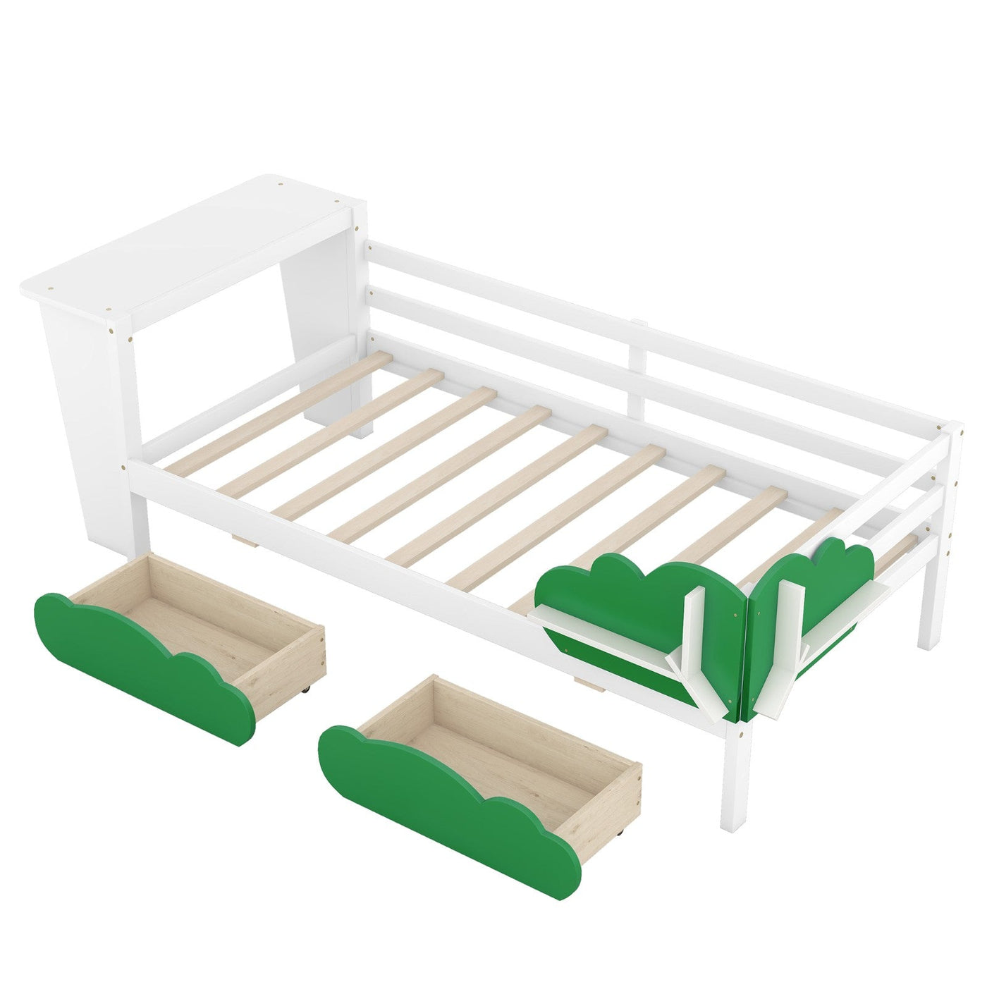 Twin Size Daybed With Desk Green Leaf Drawers And Shelves
