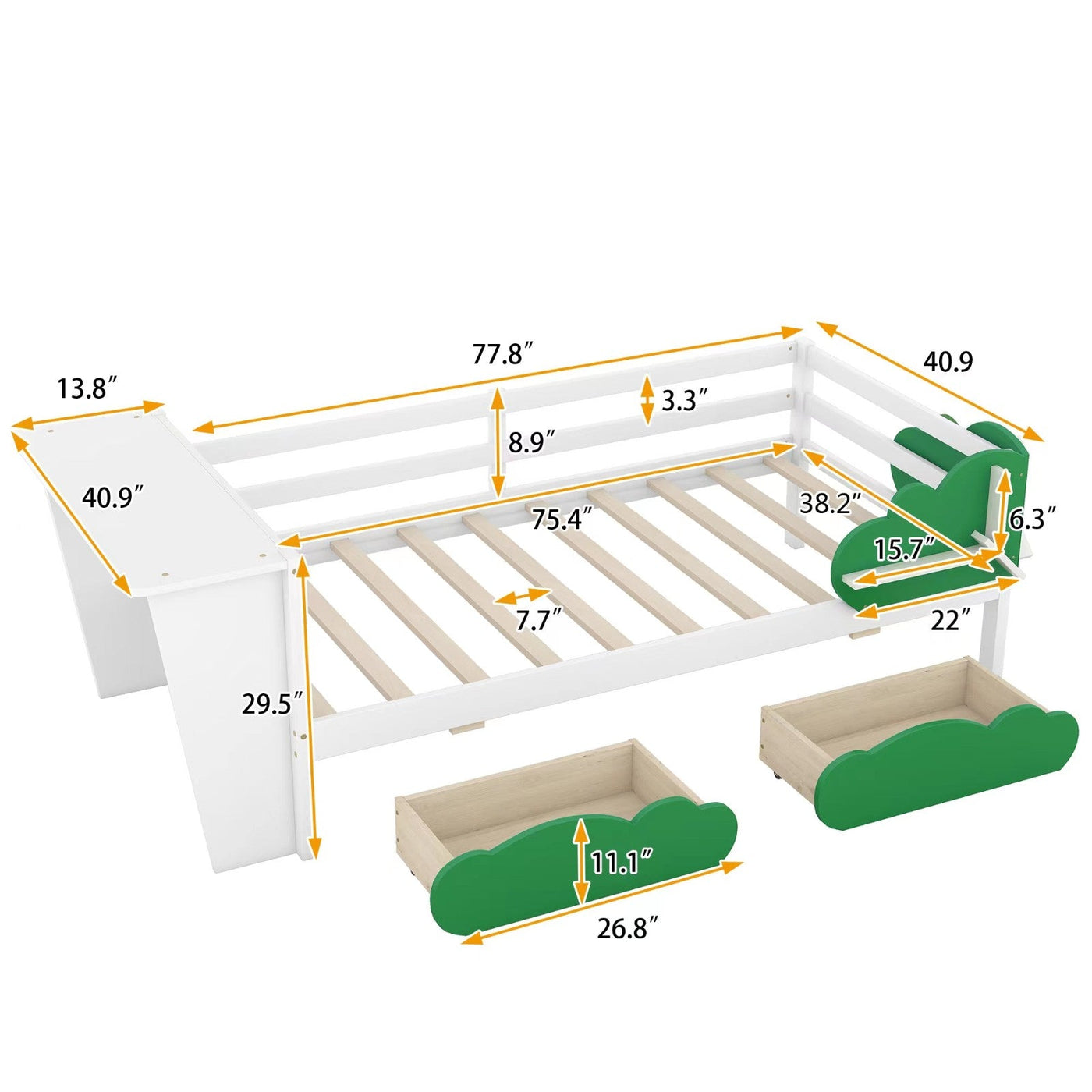 Twin Size Daybed With Desk Green Leaf Drawers And Shelves