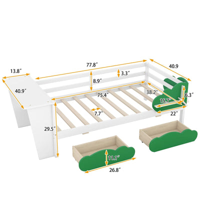 Twin Size Daybed With Desk Green Leaf Drawers And Shelves