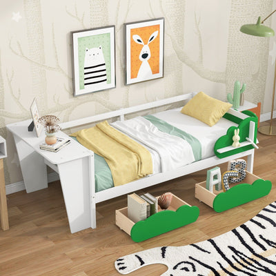 Twin Size Daybed With Desk Green Leaf Drawers And Shelves
