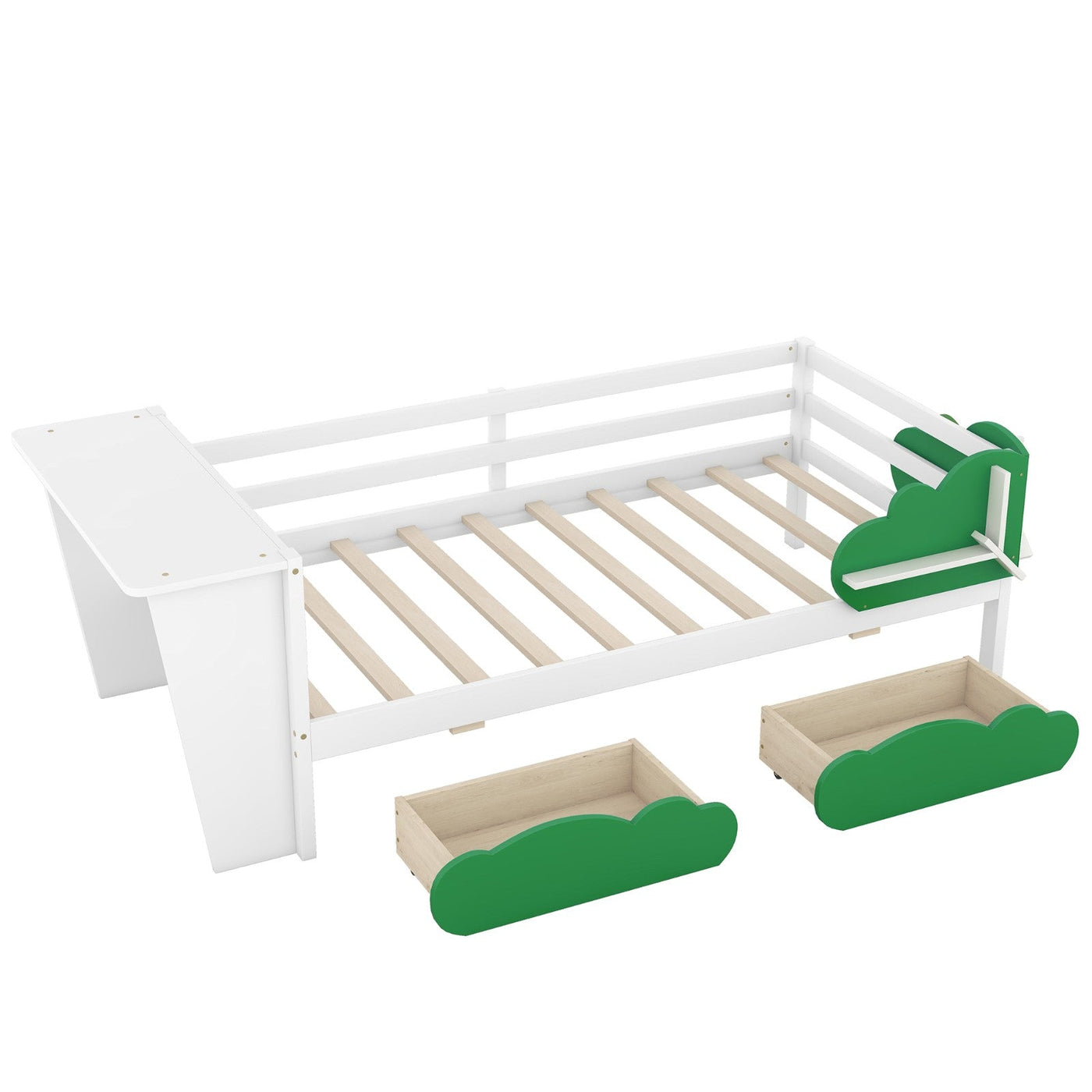 Twin Size Daybed With Desk Green Leaf Drawers And Shelves