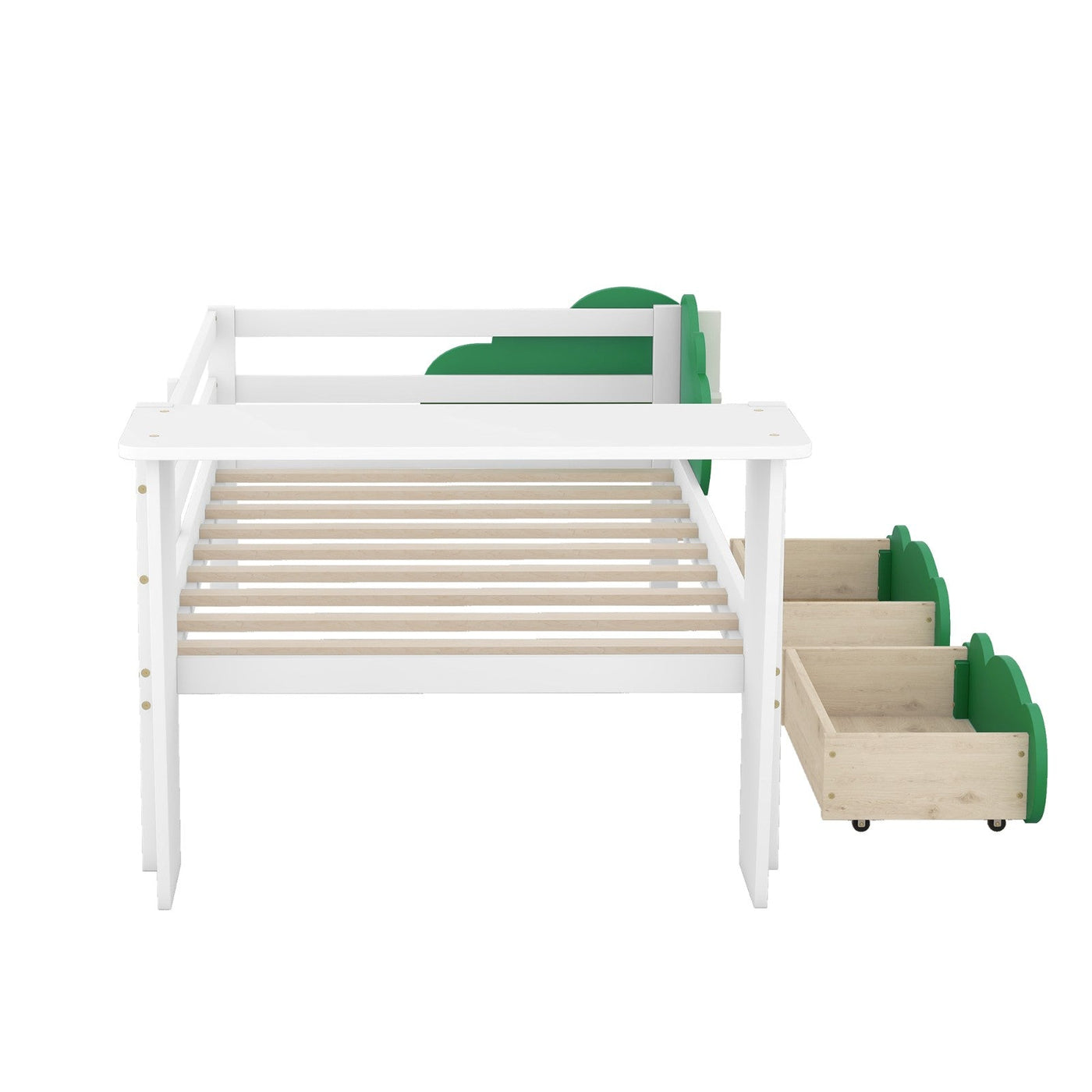 Twin Size Daybed With Desk Green Leaf Drawers And Shelves