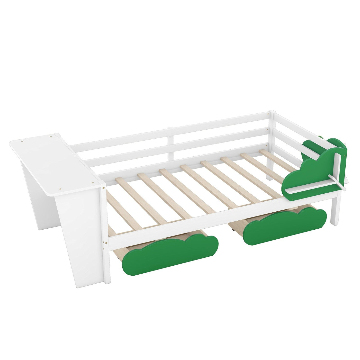 Twin Size Daybed With Desk Green Leaf Drawers And Shelves