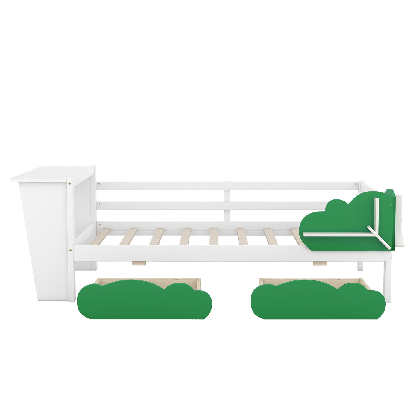 Twin Size Daybed With Desk Green Leaf Drawers And Shelves