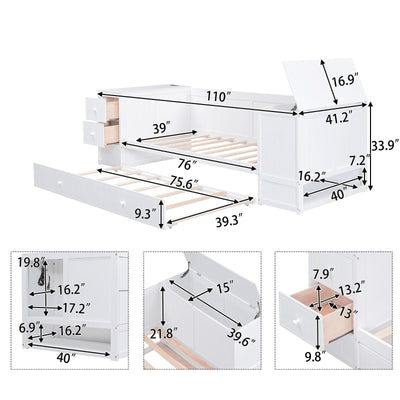 Twin-Size Daybed With Storage Trundle And Built-In Charging Station