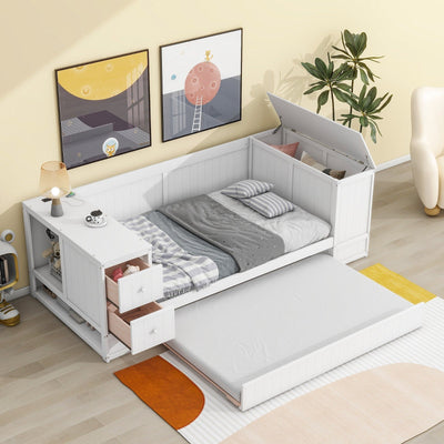 Twin-Size Daybed With Storage Trundle And Built-In Charging Station