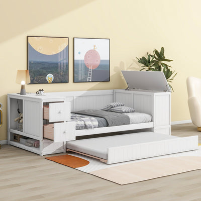 Twin-Size Daybed With Storage Trundle And Built-In Charging Station