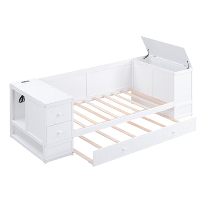 Twin-Size Daybed With Storage Trundle And Built-In Charging Station