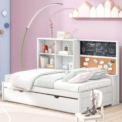 Twin Size Daybed With Storage Shelves USB Ports Trundle Bed